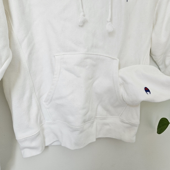 Champion Reverse Weave White Hoodie Small Classic Pullover Sweater Logo Embroide - Picture 8 of 12
